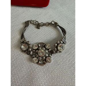 Brighton Bracelet Crystal Rhinestone Flower Design with 4 Strands Silver Tone